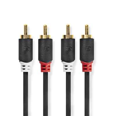 Nedis CABW24200AT30 sztereo audió kábel 2x RCA férfi,  2x RCA férfi, Aranyozott,  3 m , kerek,  Antracit