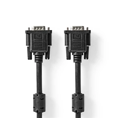 Nedis CCGL59000BK30, VGA kábel, VGA dugó Nikkelezett Maximális felbontás: 1280x768 3,00 m Kerek ABS Fekete