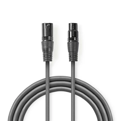 Nedis COTH15012GY10 DMX adapter kábel, XLR 3 tűs dugó, XLR 3 tűs anya,  Nikkelezett, 1,00 m,  kerek, PVC, Sötétszürke