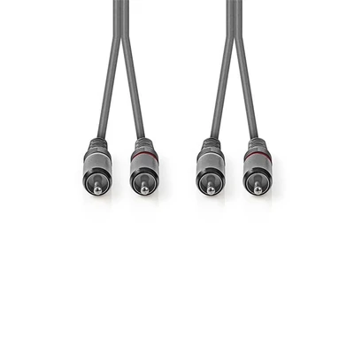 Nedis COTH24200GY30 sztereo audio kábel, 2x RCA dugó,  2x RCA dugó, Nikkelezett,  3 m, rugalmas