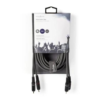 Nedis COTH24200GY50 sztereo audio kábel, 2x RCA dugó,  2x RCA dugó, Nikkelezett,  5 m, rugalmas