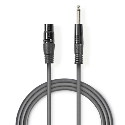 Nedis COTH15120GY30 félprofi audio kábel, 6,35mm mono jack dugó - 3p XLR aljzat, hossz 3m, rugalmas
