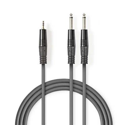 Nedis COTH23200GY15 félprofi audio kábel, 3,5mm sztero jack dugó - 2 x 6,35mm mono jack dugó, hossz 1.5m, rugalmas