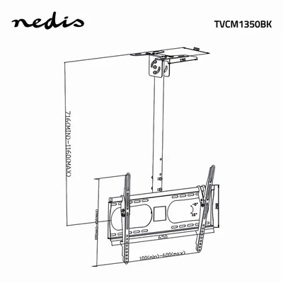 Nedis TVCM1350BK mennyezeti (plafonra szerelhető) TV / monitor állvány/tartó konzol, 42-65", dönthető, forgatható, 45kg