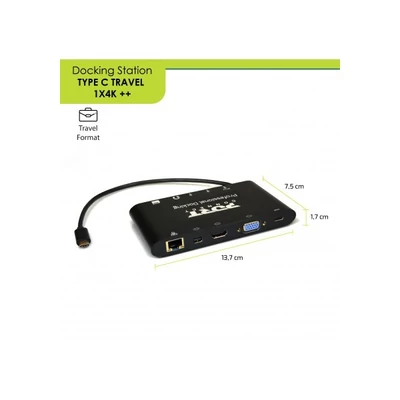 PORT DESIGNS - Dokkoló állomás,TYPE C TRAVEL 1 X 4K  ++1VGA, 1HDMI, 1 miniDP, 3xUSB-A, 1x USB-C, RJ45, SD/MMC&Micro SD