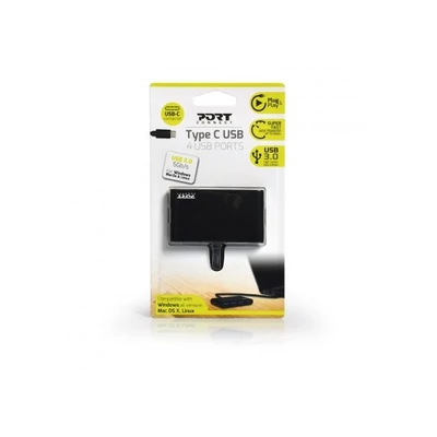 PORT DESIGNS-Port Connect HUB Type-C to 4xUSB 3.0 - szürke