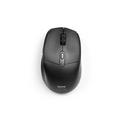 PORT DESIGNS Egér vezeték nélküli, újratölthető akkumulátor, USB-C/USB/BT 5.0, 800/1200/1600/2000/2400 dpi, 5 gomb, feke