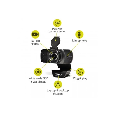 PORT DESIGNS Webkamera Full HD (1920x1080), USB-C/USB, mikrofon, 1,5 m