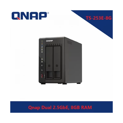 QNAP NAS 2 fiókos Celeron J6412 4x2,6GHz, 8GB RAM, 2x2500Mbps, 2xHDMI, 2xUSB3.2Gen2, 2xM.2 2280 PCIe Slot - TS-253E-8G
