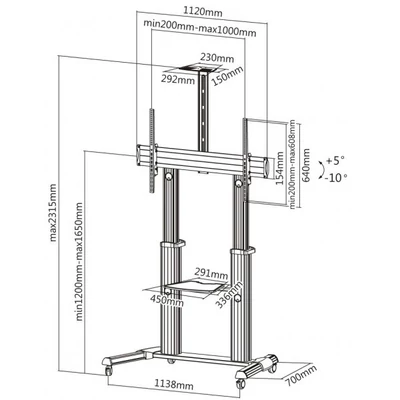 REFLECTA Gurulós TV állvány (TV Stand 100VC-Shelf), max. VESA: 1000x600mm, max.súly: 100kg