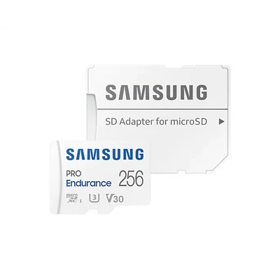 SAMSUNG Memóriakártya, PRO Endurance microSD kártya 256GB, CLASS 10, UHS-I (SDR104), + SD Adapter, R100/W40