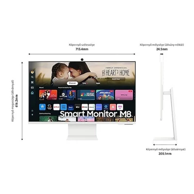 SAMSUNG SMART VA monitor 32" M8, 3840x2160, 16:9, 400cd/m2, 4ms, HDMI/2xUSB/USB-C/WiFi/BT, hangszóró/kamera, Fehér