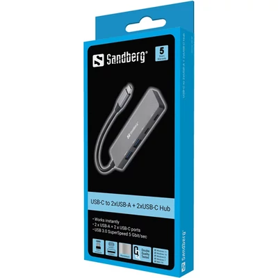 SANDBERG Hub és elosztó, USB-C to 2xUSB-A + 2xUSB-C Hub