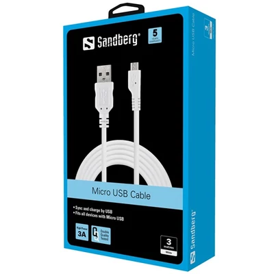 SANDBERG Töltőkábel, MicroUSB Sync/Charge Cable 3m