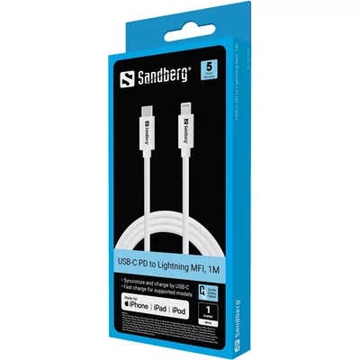 SANDBERG Töltőkábel, USB-C PD to Lighting MFI 1m