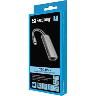 SANDBERG USB-C Dokkoló HDMI + 2xUSB-A + 2xUSB-C + PD100W