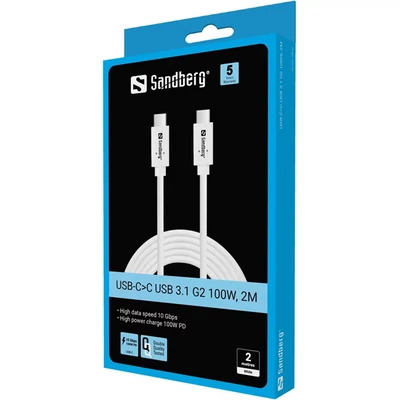 SANDBERG USB-C tartozék, USB-C>C USB 3.1 G2 100W, 2M