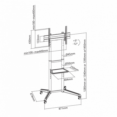SBOX FS-400 Gurulós konzol, konferencia állvány, 32"-70", 600x600, max 40 kg