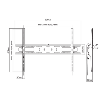 SBOX Fali konzol PLB-4269T, WALL MOUNT (60-100", max. 75 kg, max.VESA: 900x600 mm)