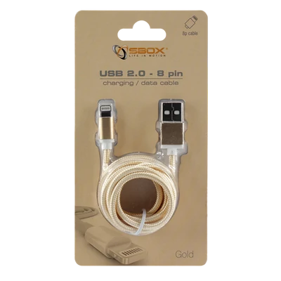 SBOX Kábel, CABLE USB A Male -> 8-pin iPh Male 1.5 m Gold - Blister