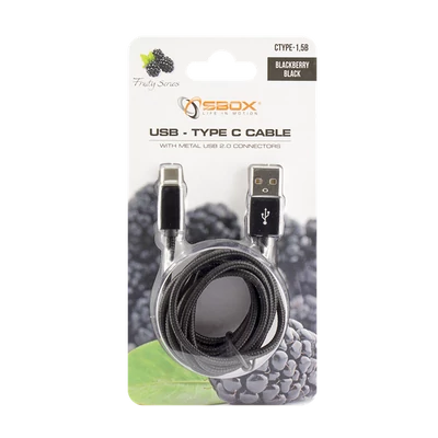 SBOX Kábel, CABLE USB Male -> TYPE-C Male 1.5 m Black