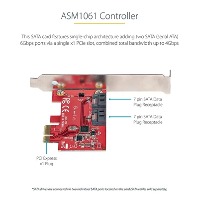 STARTECH PCI-E SATA kártya - 2xPCI-E SATA (6Gbps) Low/Full Profile ASM1061 Non-Raid - PCI-E to SATA Converter