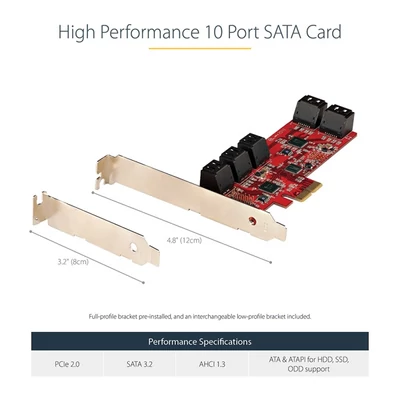STARTECH PCI-E SATA kártya 10xPCI-E SATA (6Gbps) Low/Full Profile ASM1062 Non-Raid - PCI-E to SATA Converter/Adapter