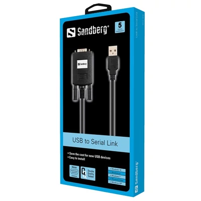 SANDBERG USB-adapter, USB to Serial Link (9-pin), Fekete