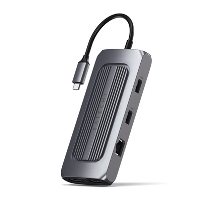Satechi Aluminium USB-C Multiport MX Adapter (Dual 4K HDMI 60Hz/30Hz, USB-C PD 100W, RJ45, 1xUSB-C , 2xUSB, SD, jack)