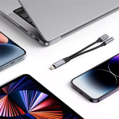 TECH-PROTECT LIGHTNING - 3,5 MM JACK + LIGHTNING ADAPTER, FEKETE/SZÜRKE
