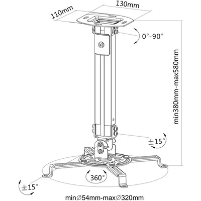 TECHLY ICA-PM 18S univerzális mennyezeti projektor konzol, 38-58 cm, ezüst