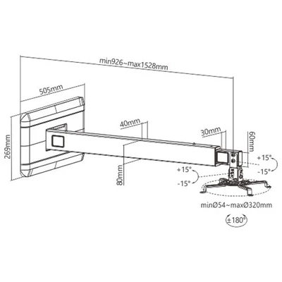 TECHLY ICA-PM 21 univerzális oldalfali konzol ST/UST projektorhoz, 92-152 cm, fekete