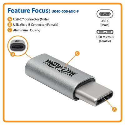 TRIPP LITE átalakító, USB-C to USB Micro, USB 2.0 (M/F)
