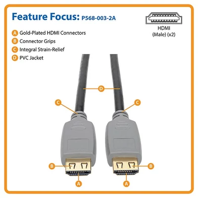 TRIPP LITE kábel, HDMI, 4K 60 Hz, 4:4:4, fekete, M/M, 90cm