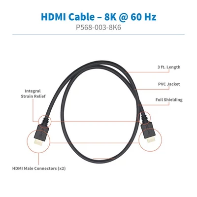 TRIPP LITE kábel, HDMI, 8K 60 Hz, Dynamic HDR, 4:4:4, HDCP 2.2, fekete, M/M, 90cm