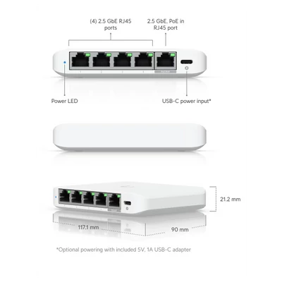 UBiQUiTi Switch 5x2500Mbps, Menedzselhető, Asztali - USW-Flex-2.5G-5
