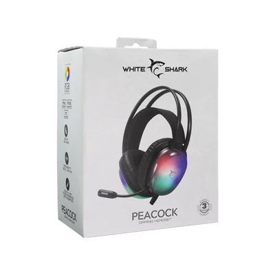 WHITE SHARK PEACOCK-B, GH-2444B, gamer fejhallgató, RGB, fekete, (3.5 Jack+USB)