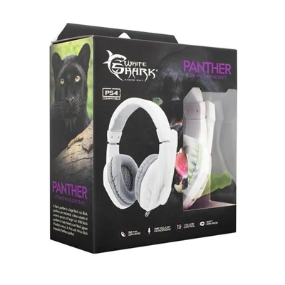 WHITE SHARK PANTHER gamer fejhallgató, fehér