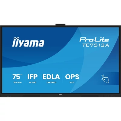 iiyama touch IPS monitor, 75", 3840 x 2160, 16:9, 450cd, 8ms, 1200:1, HDMIx3/DP/USB-Cx2/USBx5/RJ45x2/RS-232C