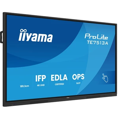 iiyama touch IPS monitor, 75", 3840 x 2160, 16:9, 450cd, 8ms, 1200:1, HDMIx3/DP/USB-Cx2/USBx5/RJ45x2/RS-232C